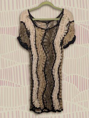 Fever Brown Crochet Open Knit Layering Top L